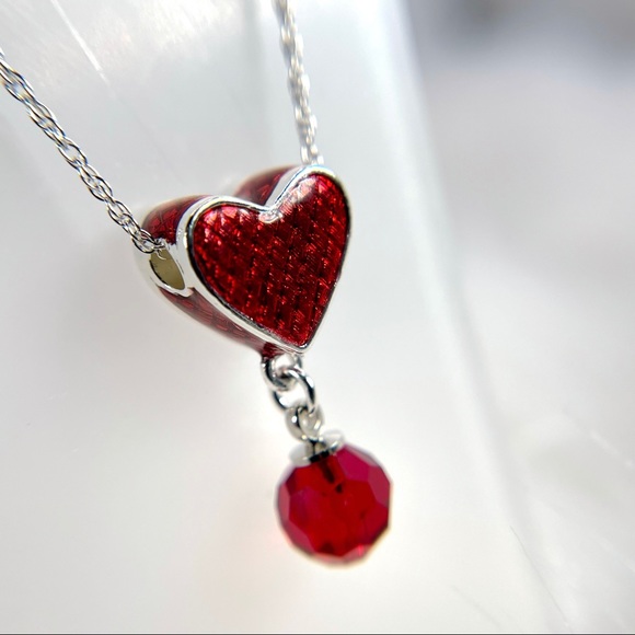 Yours Truly Sterling Silver Red Heart Necklace Made with Swarovski Crystal - NEW - Picture 8 of 11